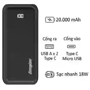 Pin Sạc Dự Phòng Energizer 20.000 MAH Tích Hợp Sạc PD 18W UE20011PQ Đen