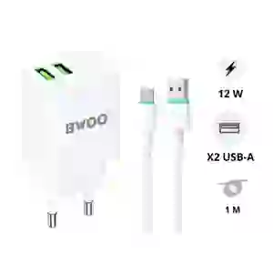 Sạc BWOO 2 cổng USB-A kèm cáp Micro EU CDA60V