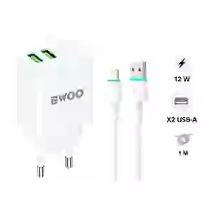 Sạc BWOO 2 cổng USB-A kèm cáp Lightning EU CDA60L