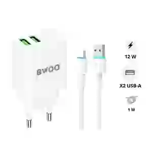 Sạc BWOO 2 cổng USB-A kèm cáp Type-C EU CDA60C