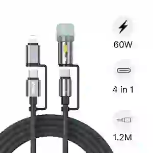 Cáp sạc nhanh BWOO 4 IN 1 có đèn led X308 dài 1.2M