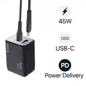 Sạc nhanh Mini Trusmi PD 45w Gan 1A1C kèm cáp Type-C to Type-C 60w (US) CH06