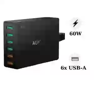 Củ sạc Aukey 6 cổng 60W PA-T11 2 cổng sạc nhanh QC 3.0