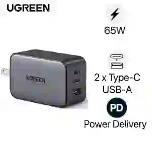 Củ sạc nhanh Ugreen GaN Nexode 3 cổng ( EU 2C 1A ) 65W CD244