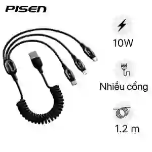 Cáp sạc PISEN lò xo 3in1 (Lightning/Type-C/ Micro) 1.2M
