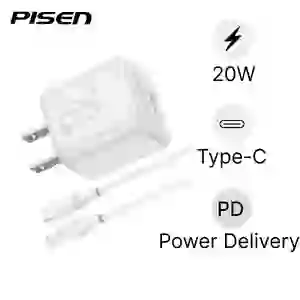 Củ sạc Pisen Quick - Mr White Tiny USB-C 20W kèm cáp usb-c to lightning