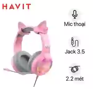 Tai nghe mèo chụp tai Havit HV-H2233D Gaming Headset - Hồng
