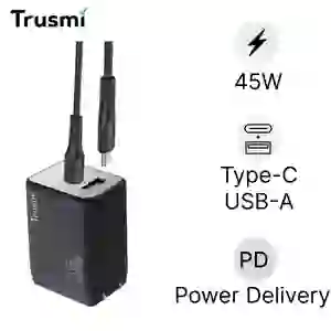 Sạc nhanh Mini Trusmi PD 45w Gan 1A1C kèm cáp Type-C to Type-C 60w (US) CH06