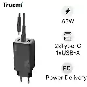 Sạc nhanh Mini Trusmi PD 65w Gan 1A+2C kèm cáp Type-C to Type-C 60w (EU) CH05