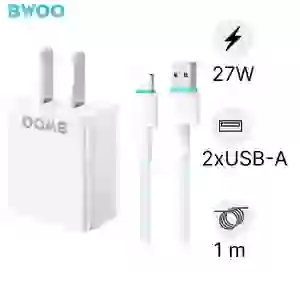 Sạc BWOO 2 cổng USB-A kèm cáp Lightning US CDA64L