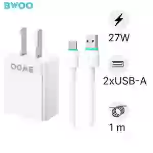 Sạc BWOO 2 cổng USB-A kèm cáp Micro US CDA61V