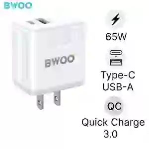 Sạc nhanh BWOO 3 cổng (USB-A + 2 USB-C) 65W GAN US CDA166