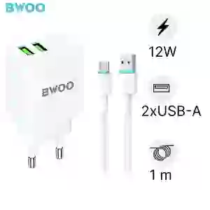 Sạc BWOO 2 cổng USB-A kèm cáp Micro EU CDA60V