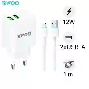 Sạc BWOO 2 cổng USB-A kèm cáp Lightning EU CDA60L