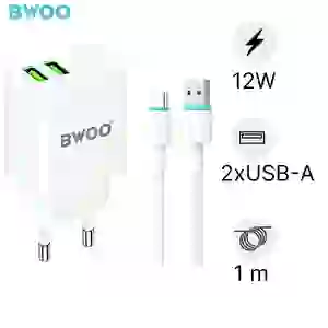 Sạc BWOO 2 cổng USB-A kèm cáp Type-C EU CDA60C