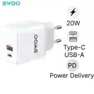 Sạc nhanh BWOO 2 cổng (USB-A + USB-C) 20W EU CDA157