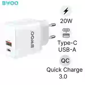 Sạc nhanh BWOO 2 cổng (USB-A + USB-C) 20W EU CDA157