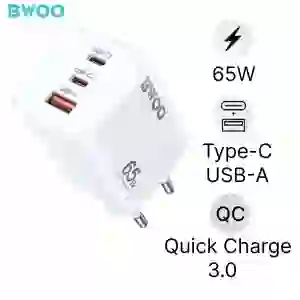 Sạc nhanh BWOO 3 cổng (USB-A + 2 USB-C) 65W GAN EU CDA147