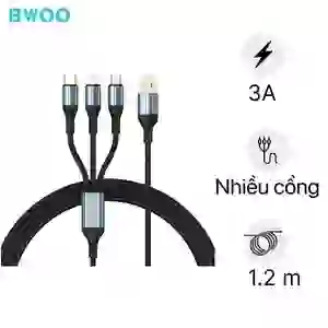 Cáp sạc nhanh BWOO 3 IN 1 3A X274 dài 1.2M