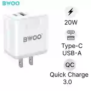 Sạc nhanh BWOO 2 cổng (USB-A + USB-C) 20W US CDA166