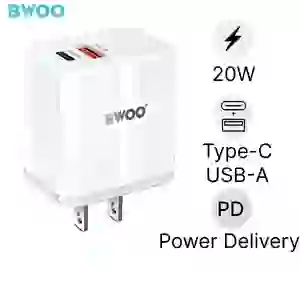Sạc nhanh BWOO 2 cổng (USB-A + USB-C) 20W US CDA178