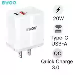 Sạc nhanh BWOO 2 cổng (USB-A + USB-C) 20W US CDA178