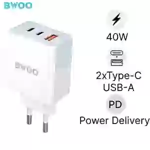 Sạc nhanh BWOO 3 cổng (USB-A + 2 USB-C) 40W EU CDA133