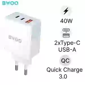 Sạc nhanh BWOO 3 cổng (USB-A + 2 USB-C) 40W EU CDA133