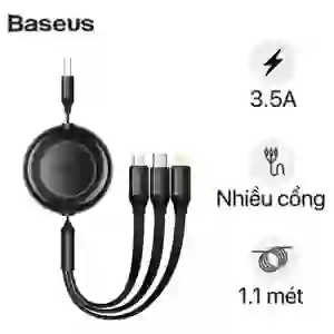 Cáp Baseus Bright Mirror 2 Series Retractable 3 in 1 USB to M+L+C 3.5A dài 1.1m