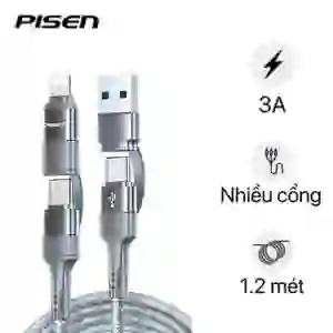 Cáp PISEN Quick 4-in-1 (USB-A, Type-C To Type-C, Lightning) 1.2m