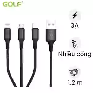 Cáp Golf 3A GC-86 3 in 1 sạc nhanh dây dù 1.2M