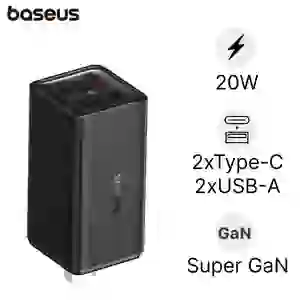Sạc nhanh Baseus GaN6 Pro 2C + 2U 100W US kèm cáp C-C 100W 1m