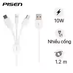 Cáp sạc 3in1 Pisen (Lightning + Micro + USB-C)