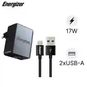 Combo sạc 2 cổng 17W Energizer kèm cáp Micro-USB