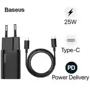 Combo Sạc Baseus Super Si 1 Cổng 25W Kèm Cáp Type-C To Type-C Dài 1m Đen
