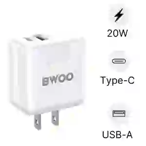 Sạc nhanh BWOO 2 cổng (USB-A + USB-C) 20W US CDA166