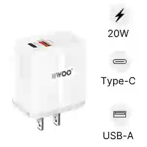 Sạc nhanh BWOO 2 cổng (USB-A + USB-C) 20W US CDA178