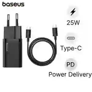 Combo Sạc Baseus Super Si 1 Cổng 25W Kèm Cáp Type-C To Type-C Dài 1m Đen