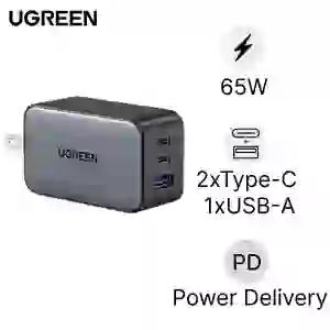 Củ sạc nhanh Ugreen GaN Nexode 3 cổng ( EU 2C 1A ) 65W CD244