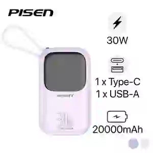 Pin dự phòng Pisen Quick Powerlink Color 30W 20.000mAh kèm cáp Lightning và Type-C D118