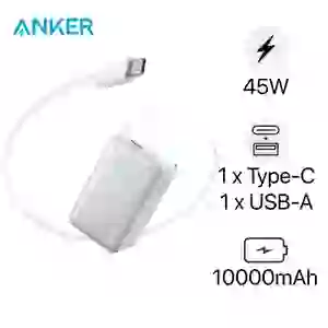 Pin sạc dự phòng Anker Nano 10000mAh 45w 1C1A tích hợp cáp USB-C A1638