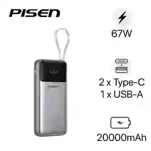 Pin dự phòng Pisen Bolt 67W 20.000mAh tích hợp cáp Type-C