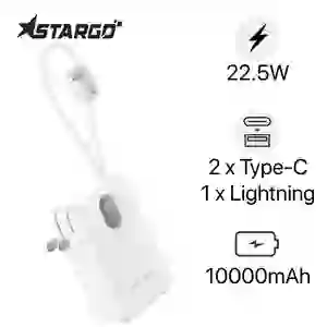 Pin dự phòng StarGO Gem 3 10000mAh 22.5W tích hợp cáp C+L, có chân cắm sạc