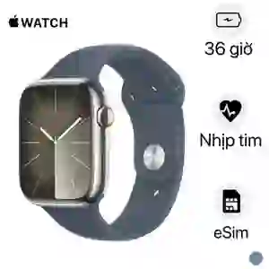 Apple Watch Series 9 45mm 4G Viền thép Dây cao su Size M/L - Cũ đẹp