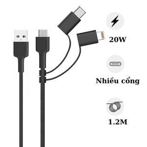 Cáp sạc 3in1 1.2m chuẩn MFI AUKEY CB-BAL5