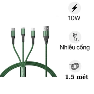Cáp Pisen 3 in 1 (Lightning+Micro+Type-C) Braided 1.5M AP01
