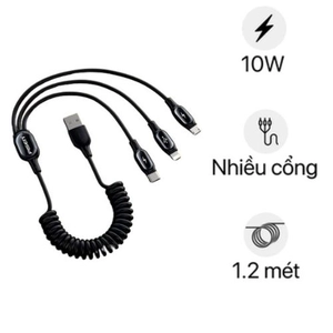 Cáp sạc PISEN lò xo 3in1 (Lightning/Type-C/ Micro) 1.2M