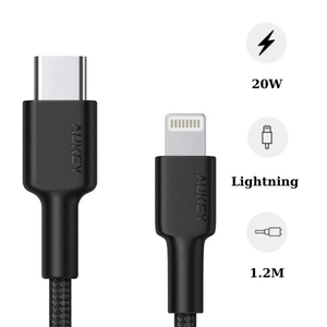 Cáp USB-C to Lightning MFi 1.2m Aukey Braided Nylon CB-CL1