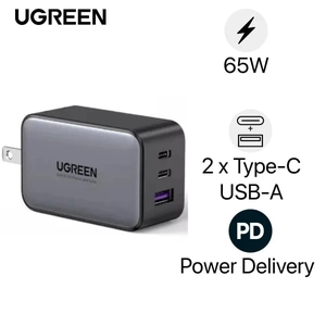 Củ sạc nhanh Ugreen GaN Nexode 3 cổng ( EU 2C 1A ) 65W CD244