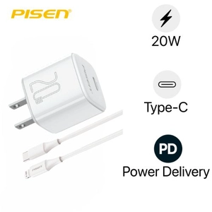 Củ sạc Pisen Quick - Mr White Tiny USB-C 20W kèm cáp usb-c to lightning